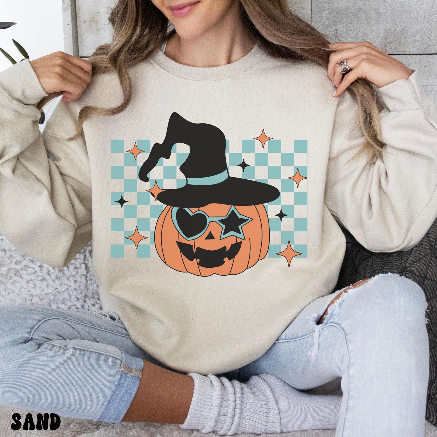 RETRO CHECKERED PUMPKIN SWEATSHIRT